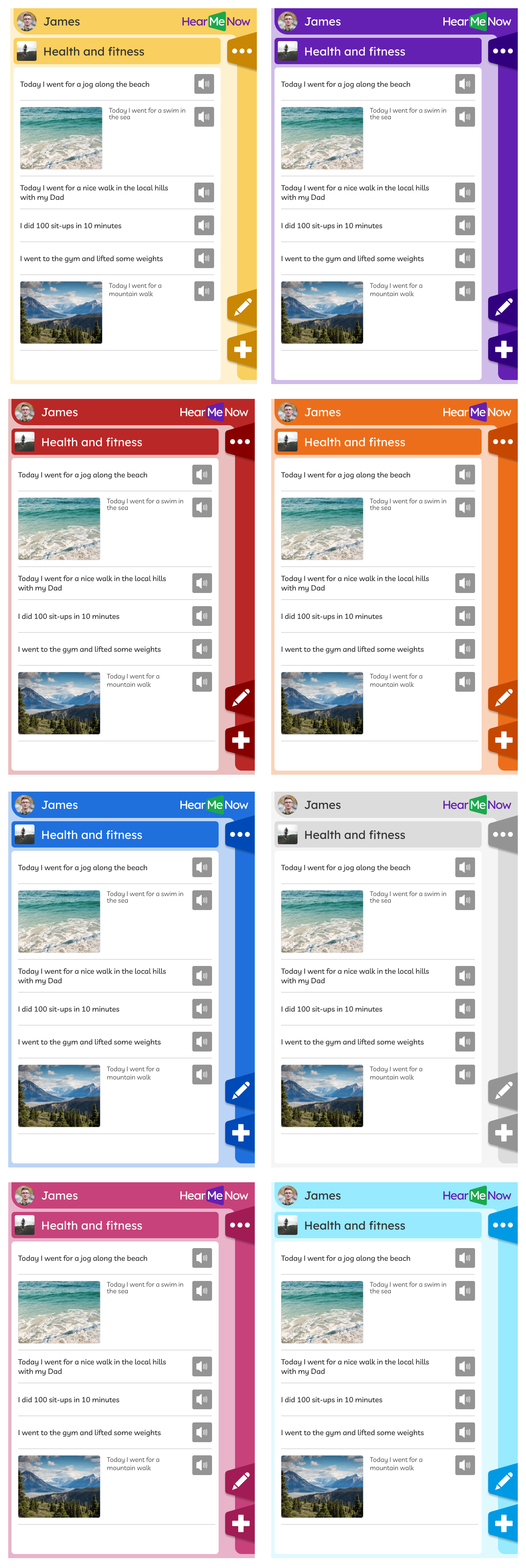 App screenshots in different colours