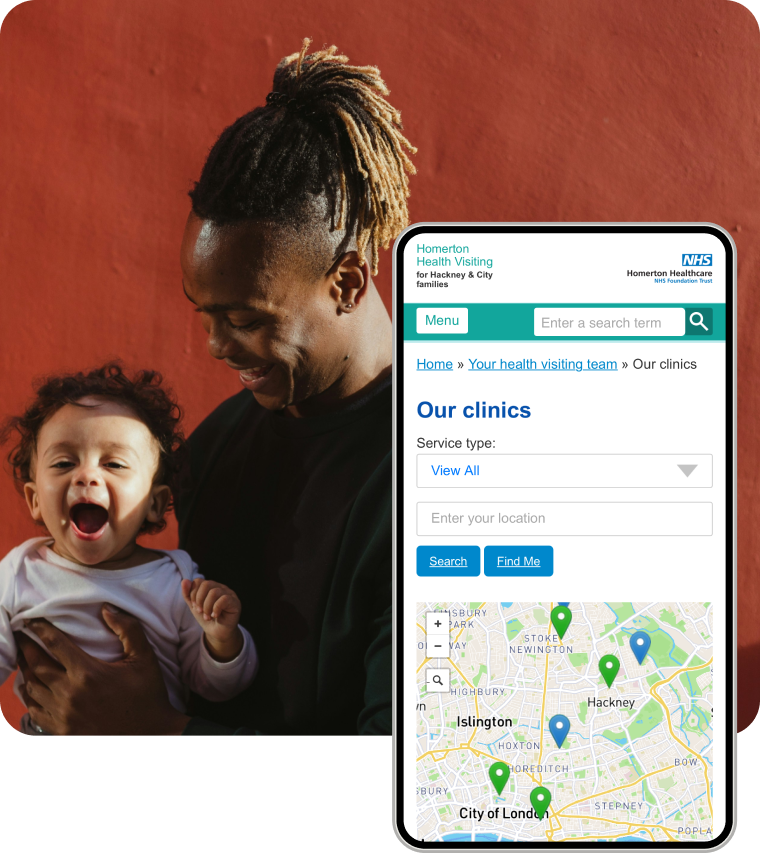 Man and baby with project screenshots