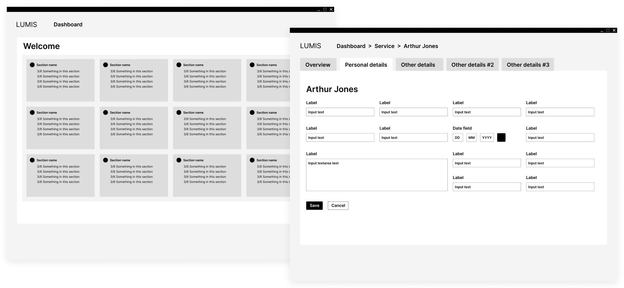 System wireframes